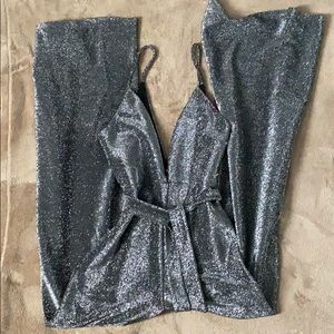 Plunging Metallic Jumpsuit